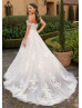 Ivory Sequined Lace Tulle Wedding Dress With Removable Straps